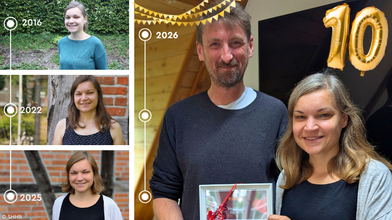 Collage mit Porträtfotos und Zeitstrahl 2016-2026