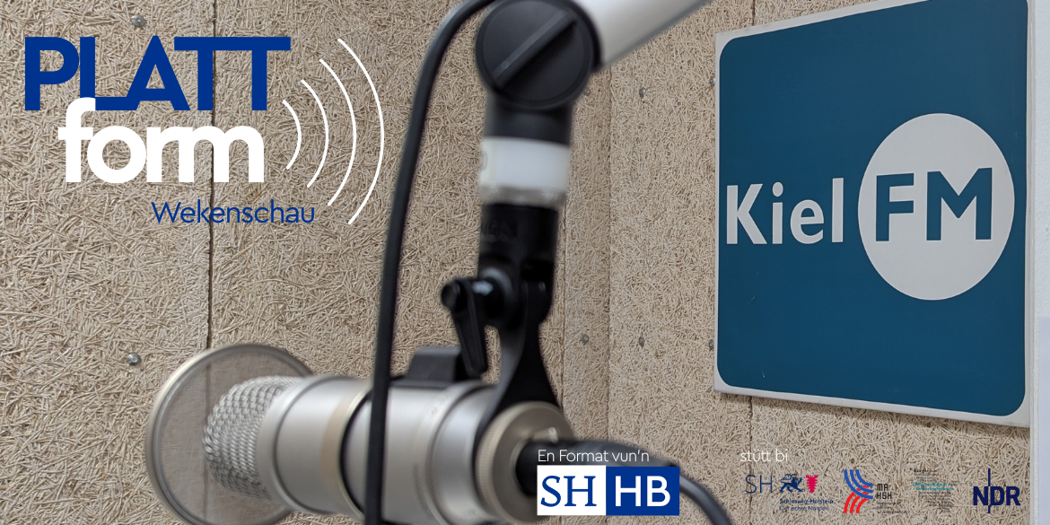 Mikrofon im KielFM-Studio mit PLATTform-Logo