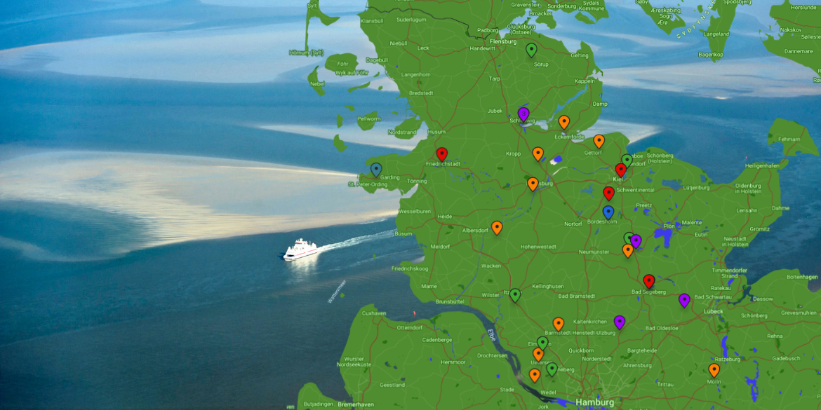 Karte mit allen Veranstaltungen auf Hintergrundbild vom Wattenmeer