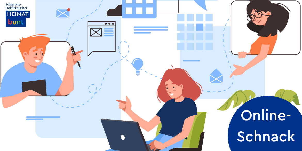 Grafik von drei Personen, die sich in einem Online-Call befinden