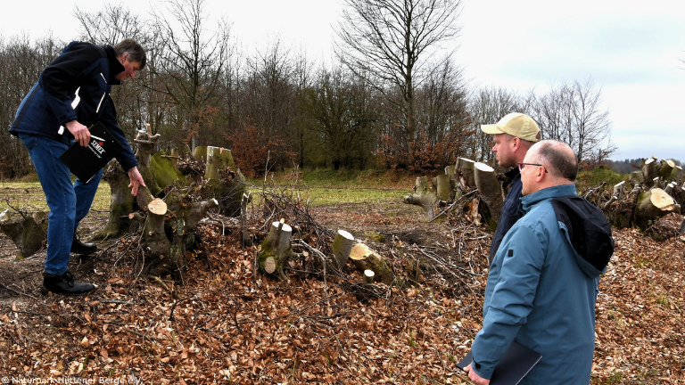 Drei Personen an einem Auf-den-Stock gesetzten Knick